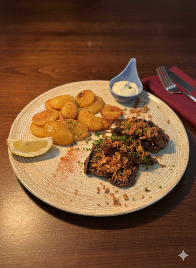 gegrillte Leber mit Bratkartoffeln Restaurant Alte Schule Eisenach